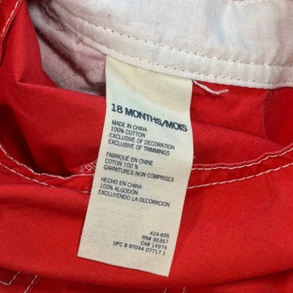 OshKosh Bgosh Kids Red Cotton Canvas Vestbak Shortalls‎ Overalls 18 Months Y2K